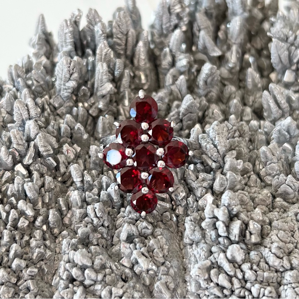 Vintage Sterling Silver Garnet Cluster Ring